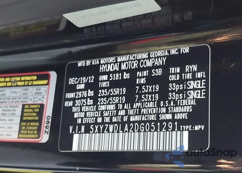 2013 Hyundai Santa Fe Sport 2.0T z USA, uszkodzony, nr VIN 5XYZWDLA2DG051291